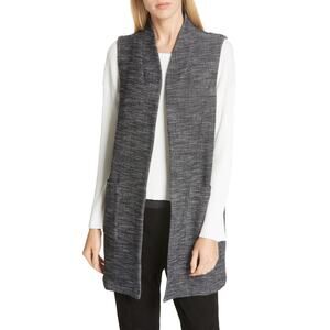 Eileen Fisher Organic Cotton Tweed Open-Front Pocket Vest Size L Large